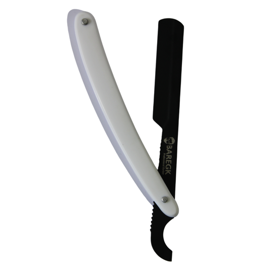NAVAJA DE BARBERÍA PARA RASURADO PROFESIONAL Y PRECISO COLOR PLATEADO Y NEGRO - BAREGK