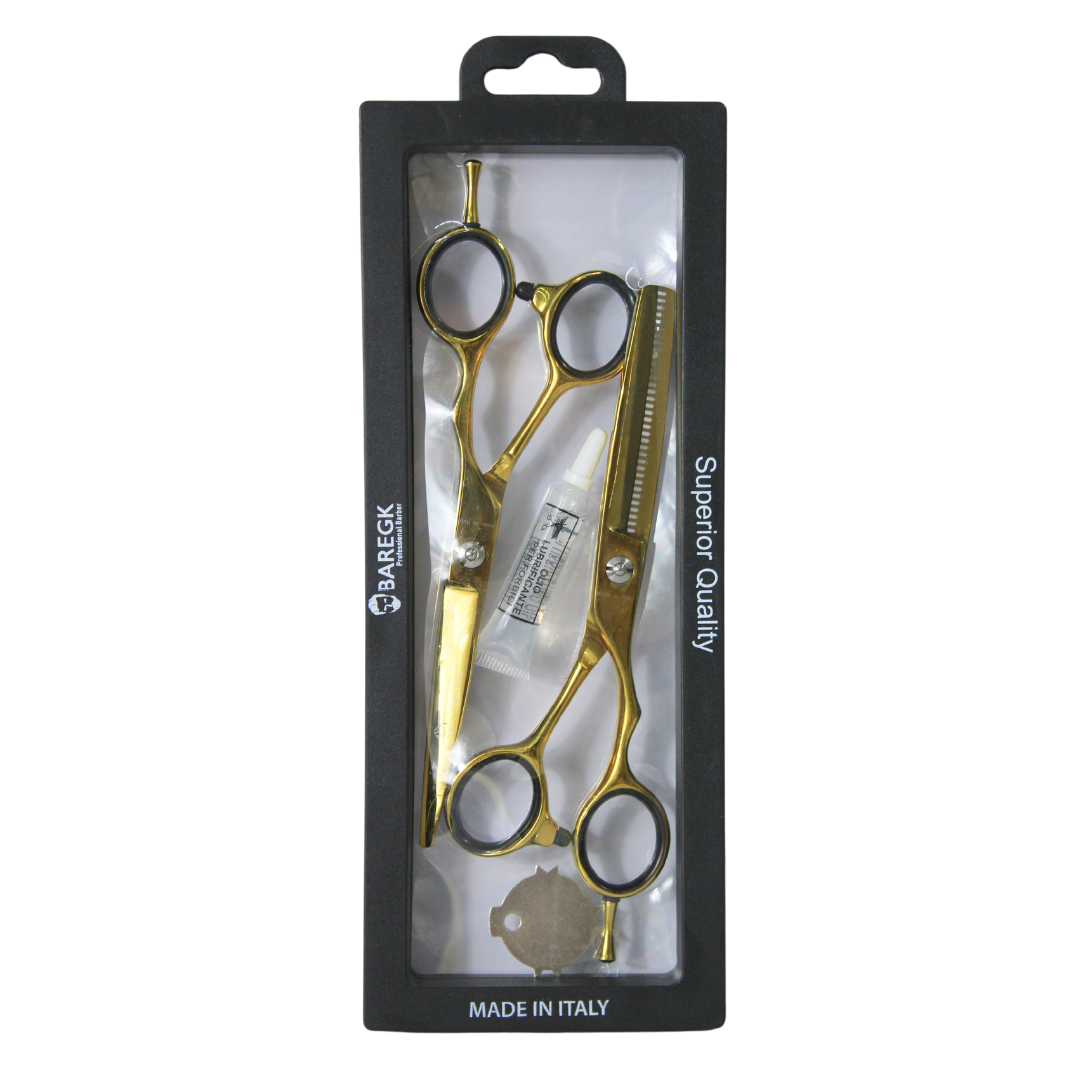 KIT DE TIJERAS PROFESIONALES EN COLOR DORADO - BAREGK