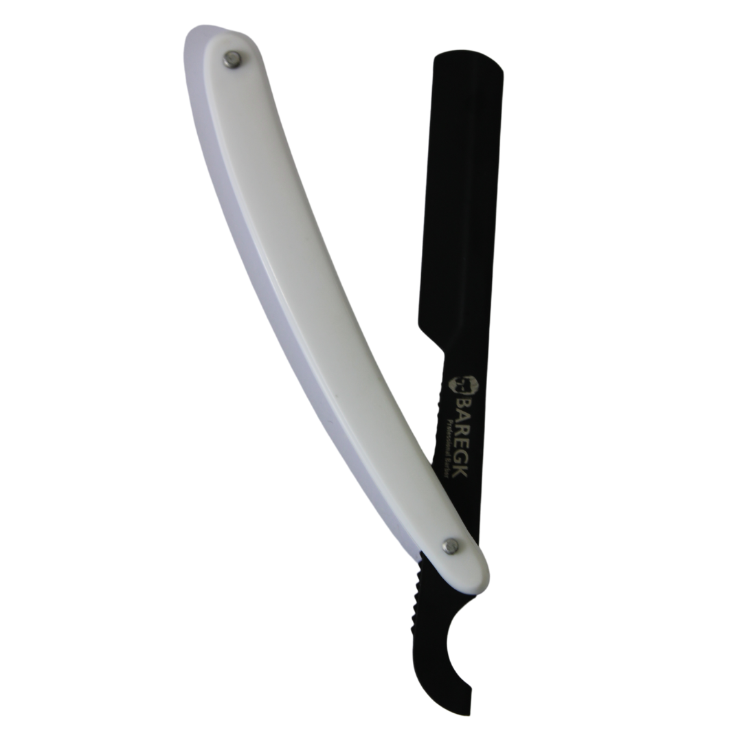 NAVAJA DE BARBERÍA PARA RASURADO PROFESIONAL Y PRECISO COLOR PLATEADO Y NEGRO - BAREGK