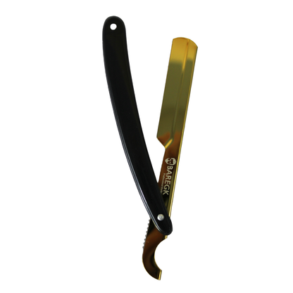 NAVAJA DE BARBERÍA PARA RASURADO PROFESIONAL Y PRECISO COLOR NEGRO Y DORADO - BAREGK