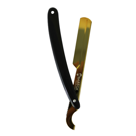 NAVAJA DE BARBERÍA PARA RASURADO PROFESIONAL Y PRECISO COLOR NEGRO Y DORADO - BAREGK