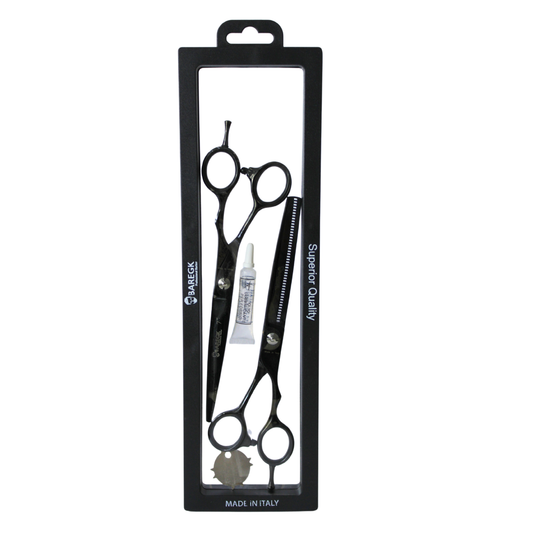 KIT DE TIJERAS PROFESIONALES EN COLOR NEGRO - BAREGK