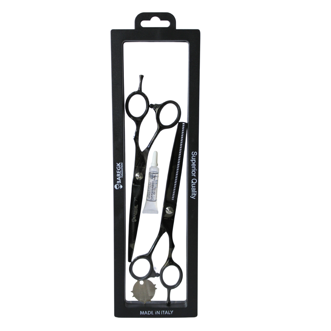 KIT DE TIJERAS PROFESIONALES EN COLOR NEGRO - BAREGK